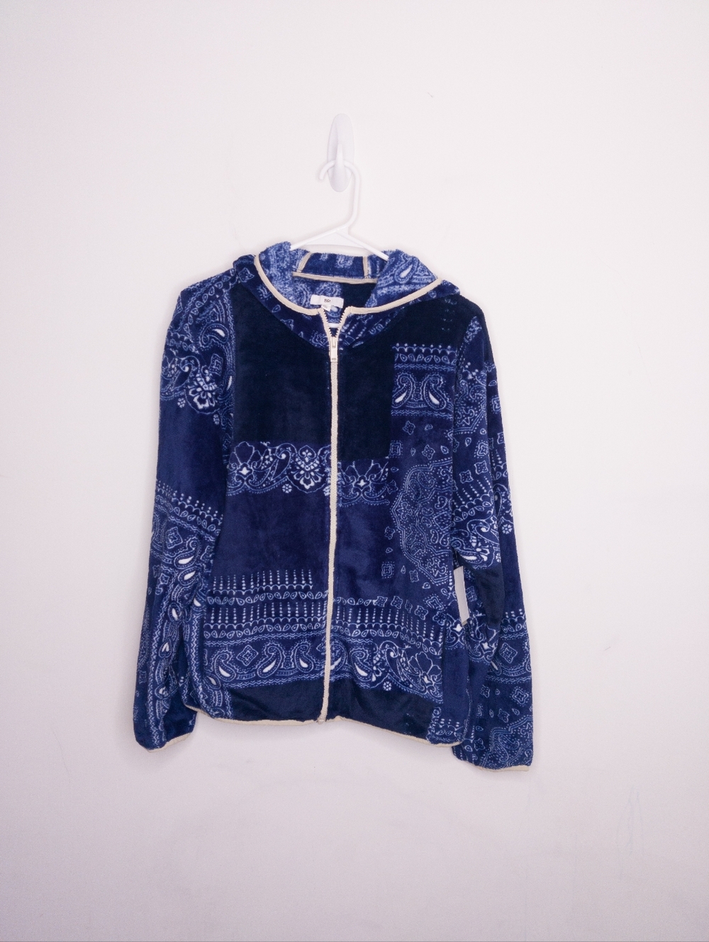 BP Nordstrom Women's Hoodie Size Medium Bandana Patchwork Print Navy Blue - Picture 3 of 5